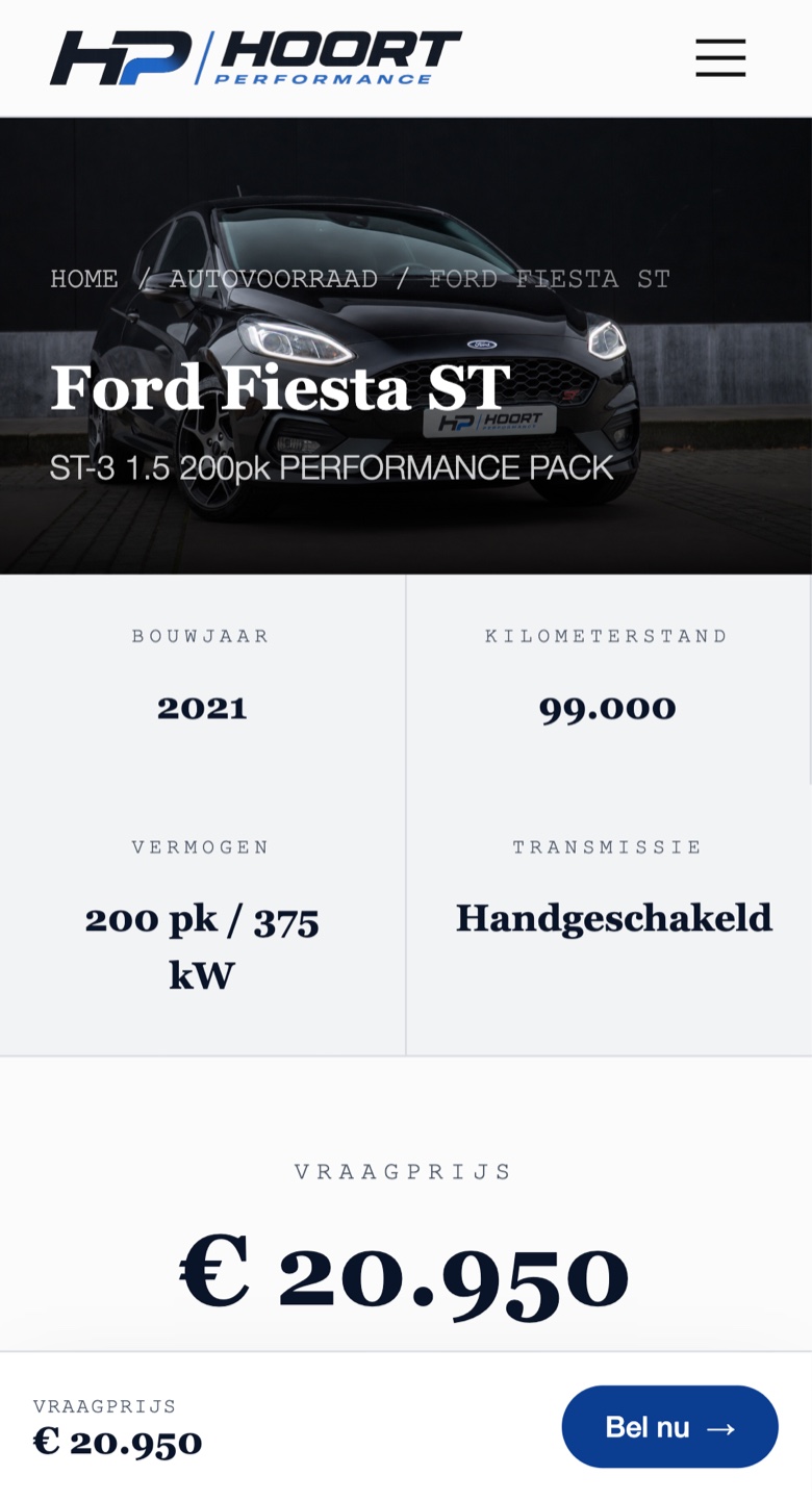 Detailpagina van een Ford Fiesta op mobiel