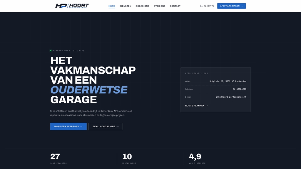 Homepage in de stijl Bold en industrieel, dezelfde inhoud in een eigen huisstijl