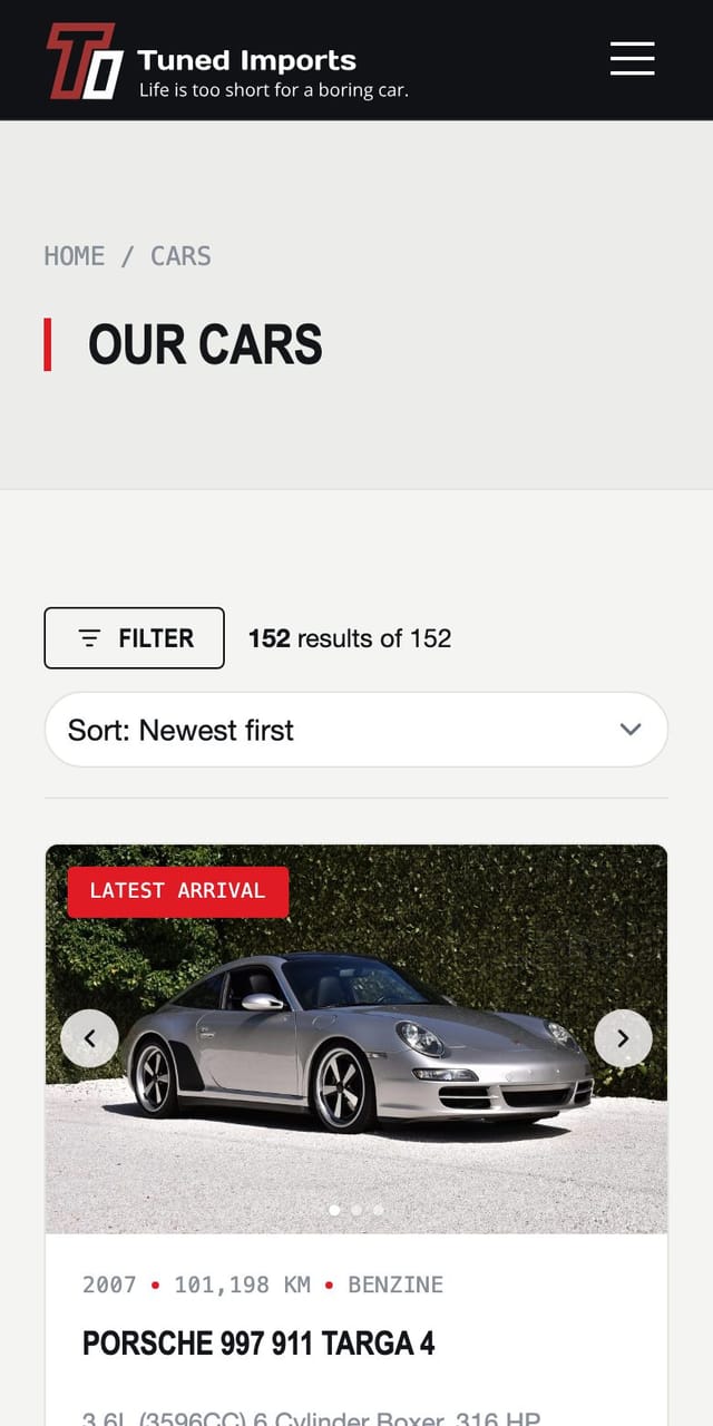 De voorraad van Tuned Imports op een telefoon
