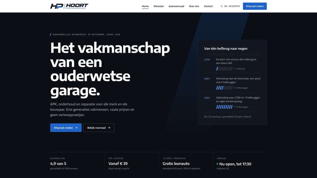 Garagemaatje-website, ontwerp Donker en strak